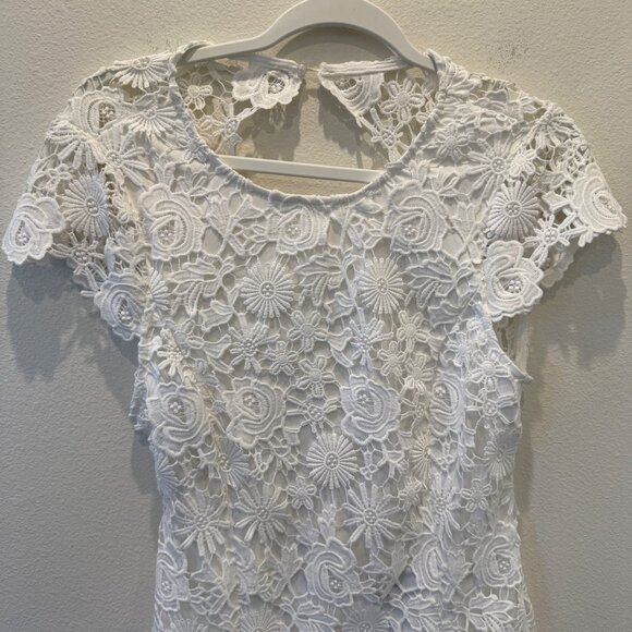 NWT Lulus White Floral Lace Dress Small Cap Sleeves Pencil Backless Medium Mini - Picture 2 of 15